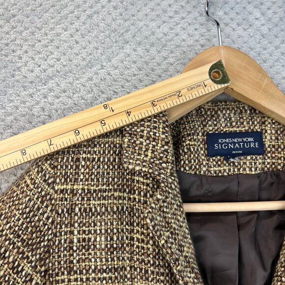 Jones New York Signature Womens Boucle Tweed Blazer Tan Brown Classic Petite Sma - Picture 15 of 16